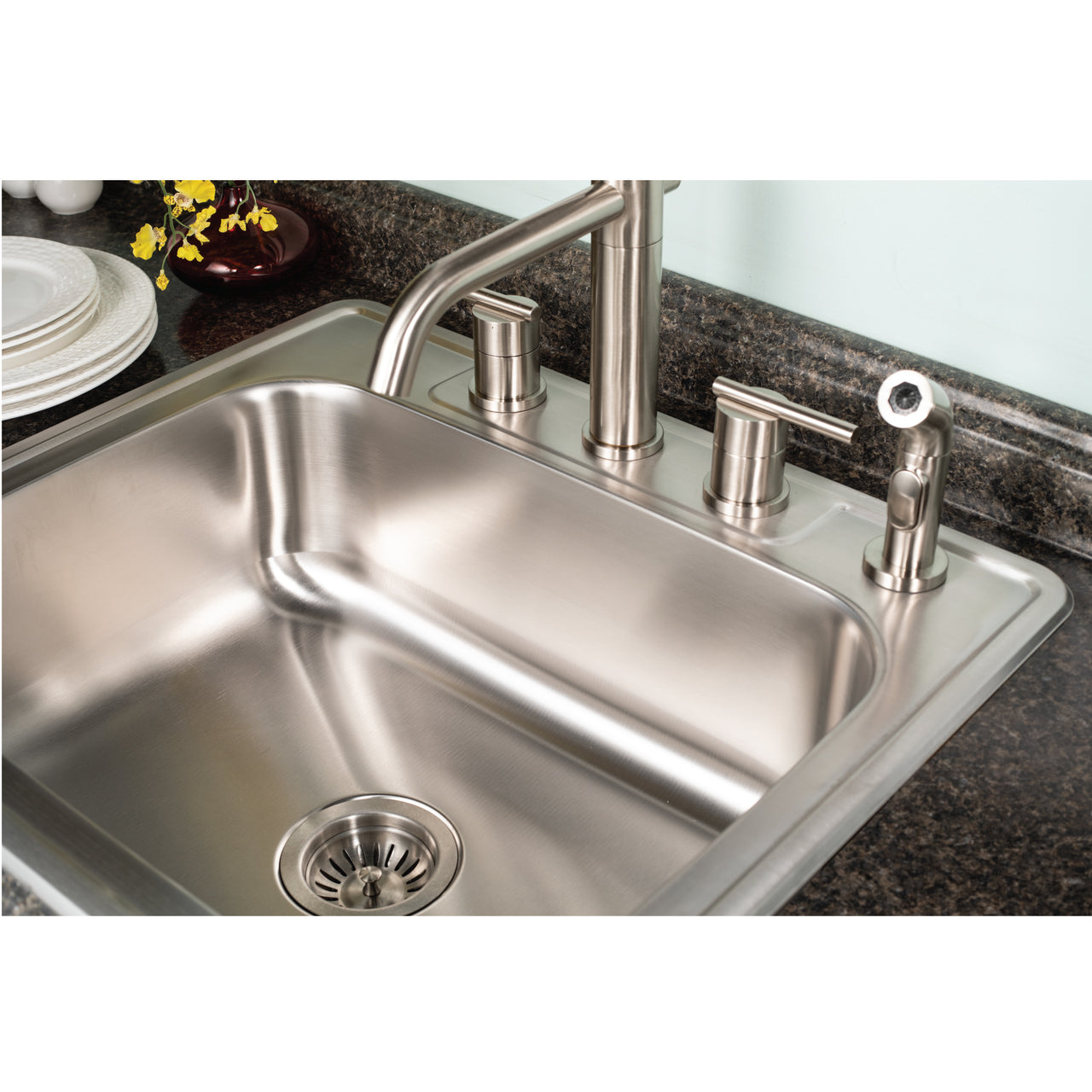 Houzer Glowtone 25 inch Stainless Steel Drop-in Topmount Single Bowl Deep Kitchen Sink