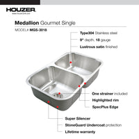 Thumbnail for Houzer Medallion Gourmet 31 inch Stainless Steel Undermount 50/50 Double Bowl Kitchen Sink, Nested 20-Pack