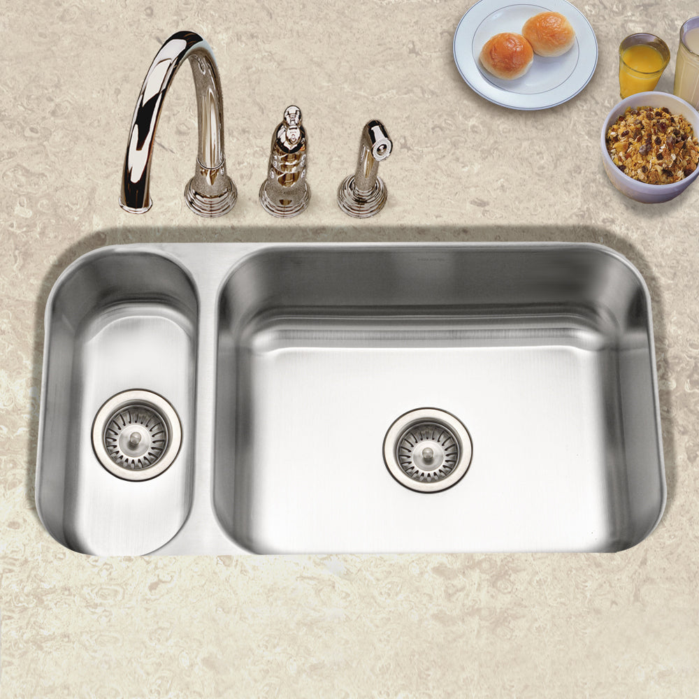 Houzer Elite 31 inch Stainless Steel Undermount 80/20 Small Left Double Bowl Kitchen Sink, Nested 20-Pack