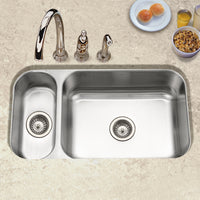 Thumbnail for Houzer Elite 31 inch Stainless Steel Undermount 80/20 Small Left Double Bowl Kitchen Sink, Nested 20-Pack