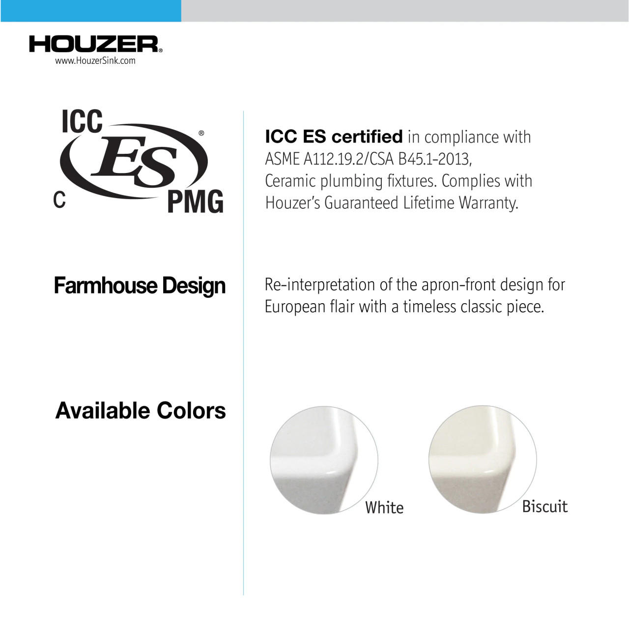 Houzer Platus White Fireclay Apron Front Farmhouse Single Bowl Kitchen Sink