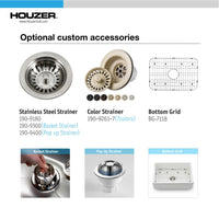 Thumbnail for Houzer Platus White Fireclay Apron Front Farmhouse Single Bowl Kitchen Sink with Basket Strainer and Basin Grid Included