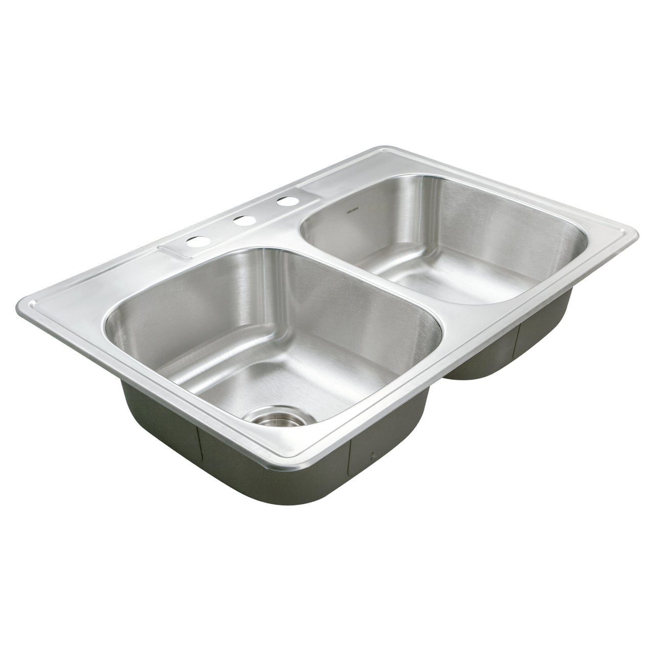 Houzer Glowtone 33" Stainless Steel Drop-in Topmount 50/50 Double Bowl Deep Kitchen Sink