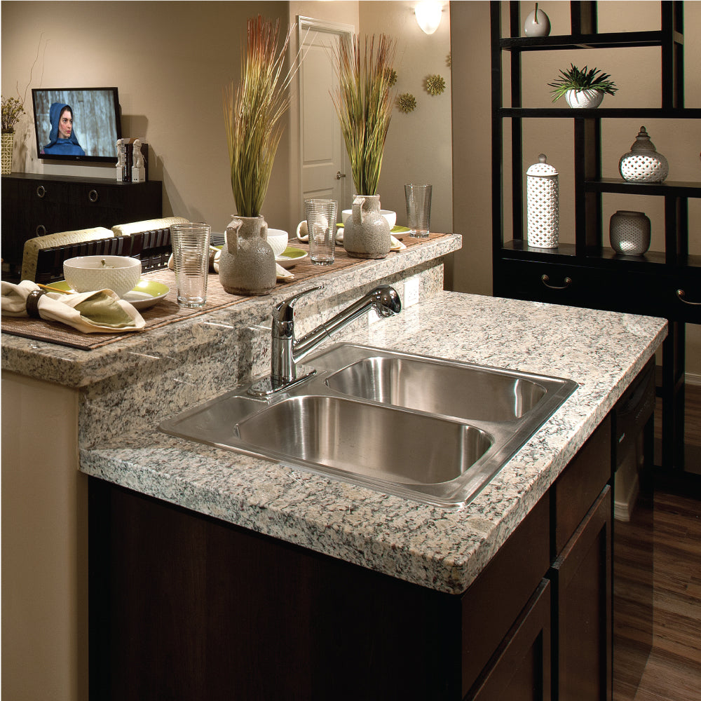 Houzer Glowtone 33" Stainless Steel Drop-in Topmount 50/50 Double Bowl Deep Kitchen Sink