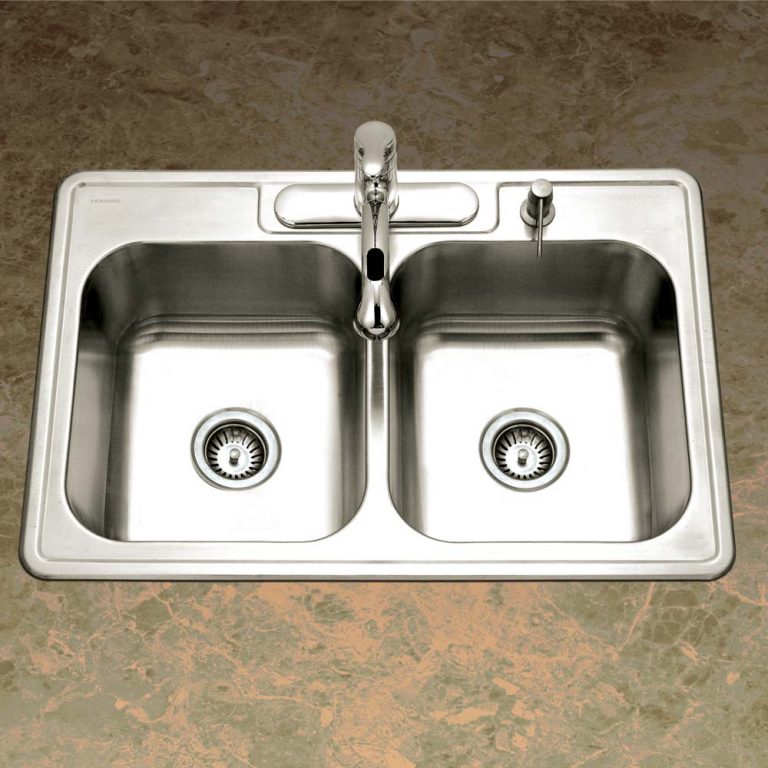 Houzer Glowtone 33" Stainless Steel Drop-in Topmount 50/50 Double Bowl Deep Kitchen Sink