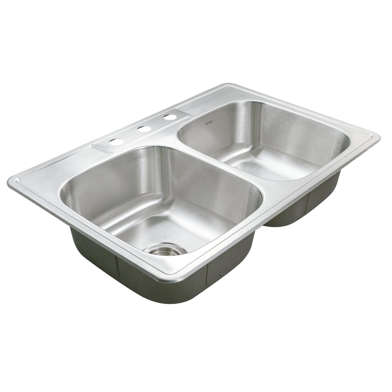 Houzer Glowtone 33" Stainless Steel Drop-in Topmount 50/50 Double Bowl Deep Kitchen Sink