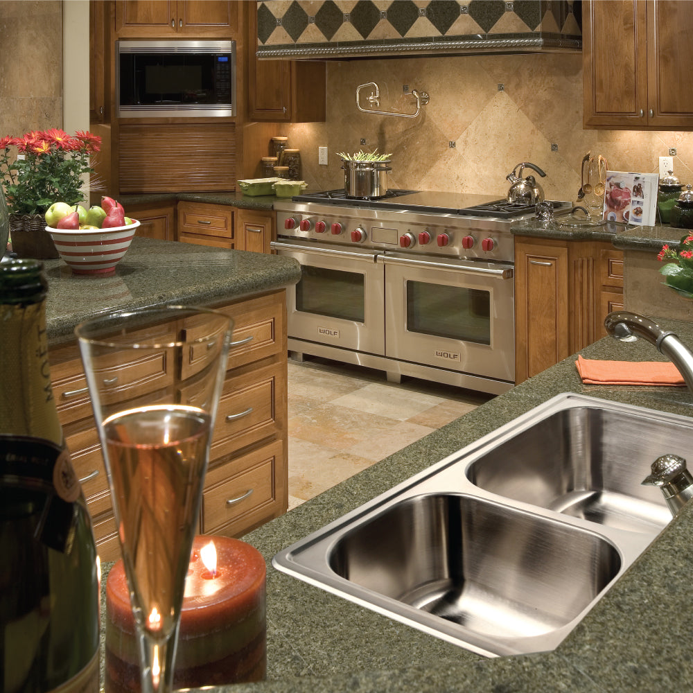 Houzer Glowtone 33" Stainless Steel Drop-in Topmount 50/50 Double Bowl Deep Kitchen Sink