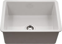 Thumbnail for Houzer Platus White Fireclay Undermount Single Bowl Kitchen Sink with Basket Strainer and Basin Grid Included