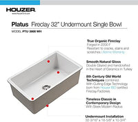 Thumbnail for Houzer Platus White Fireclay Undermount Single Bowl Kitchen Sink with Basket Strainer and Basin Grid Included