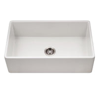 Thumbnail for Houzer Platus 33 inch White Fireclay Apron Front Farmhouse Single Bowl Kitchen Sink with Basket Strainer and Basin Grid Included