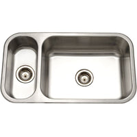 Thumbnail for Houzer Elite 31 inch Stainless Steel Undermount 80/20 Small Left Double Bowl Kitchen Sink, Nested 20-Pack