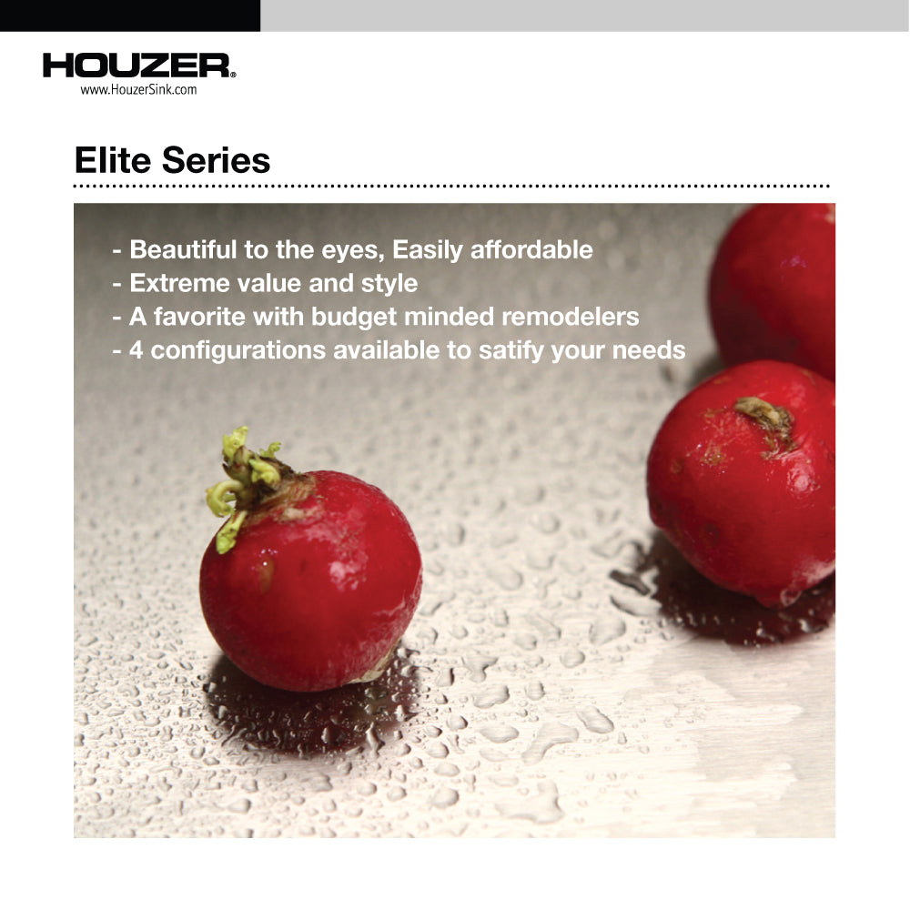 Houzer Elite 31 inch Stainless Steel Undermount 80/20 Small Left Double Bowl Kitchen Sink, Nested 20-Pack