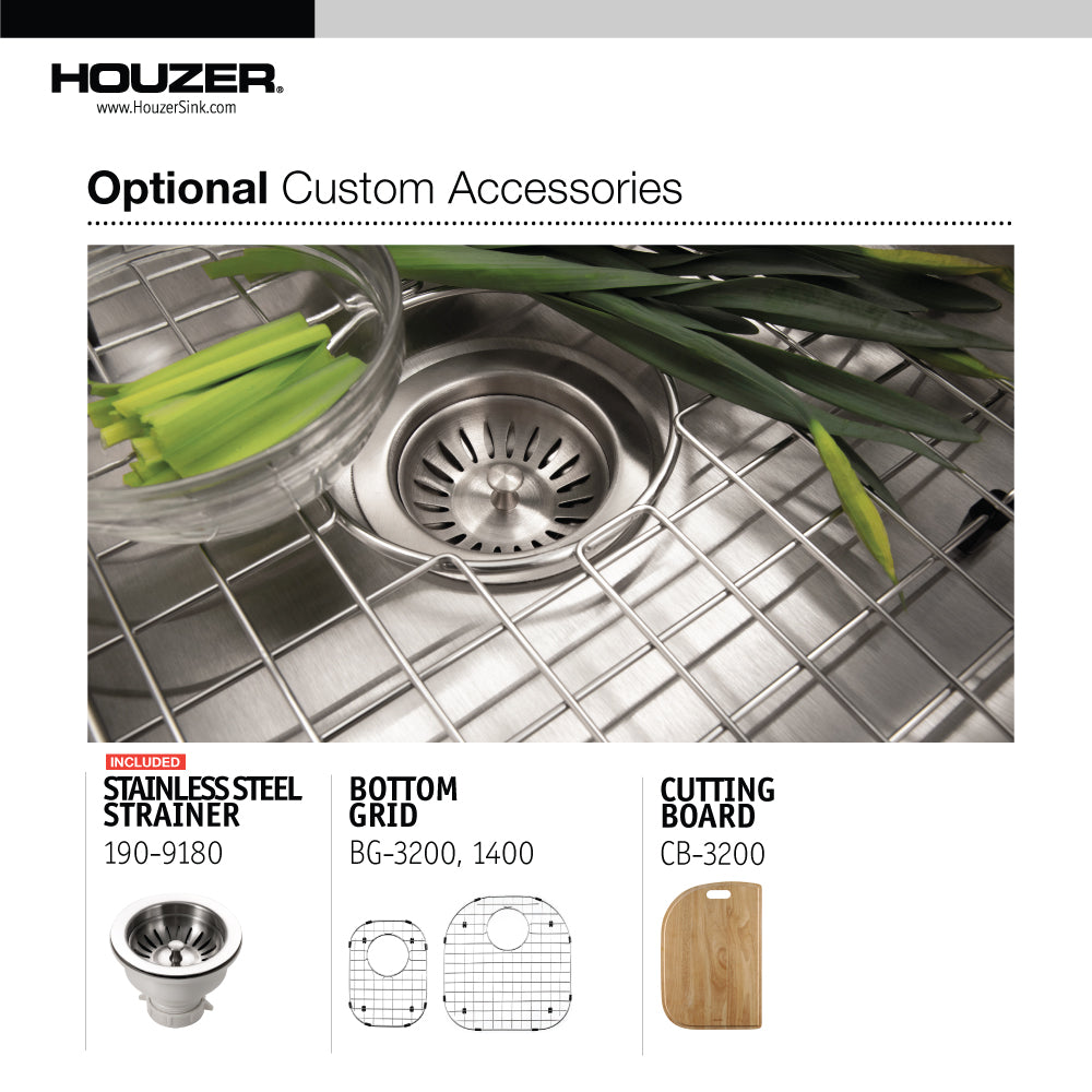 Houzer Medallion 32" Stainless Steel Undermount Double Small Bowl Kitchen Sink, Nested 20-Pack