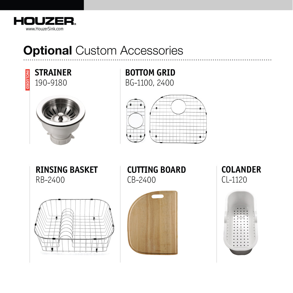 Houzer Medallion 32" Stainless Steel Undermount Double Small Bowl Kitchen Sink, Nested 20-Pack