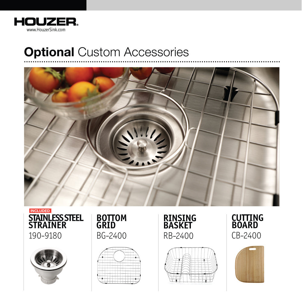 Houzer Medallion Designer Series Stainless Steel Undermount Single D-Bowl Kitchen Sink – Nested 20-Pack