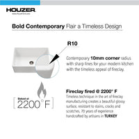 Thumbnail for Houzer Platus 33 inch White Fireclay Apron Front Farmhouse Single Bowl Kitchen Sink