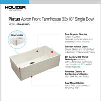 Thumbnail for Houzer Platus 33 inch White Fireclay Apron Front Farmhouse Single Bowl Kitchen Sink