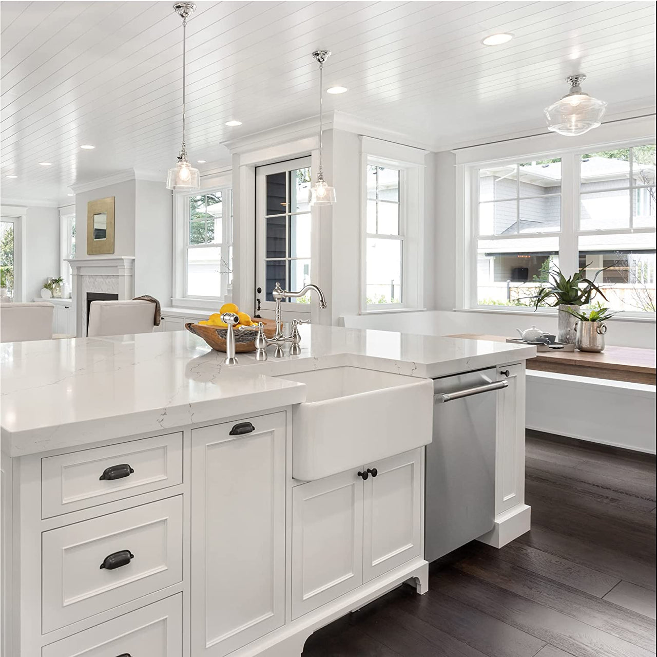 Houzer Platus White Fireclay Apron Front Farmhouse Single Bowl Kitchen Sink