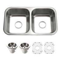 Thumbnail for Houzer Elite 31 inch Stainless Steel Undermount 50/50 Double Bowl Kitchen Sink, Nested 20-Pack