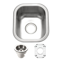 Thumbnail for Houzer Club 13 inch Stainless Steel Undermount Small Bar and Prep Sink with Strainer & Bottom Grid