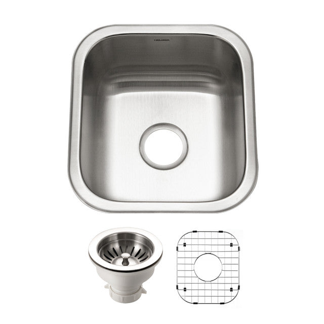 Houzer Club 17 inch Stainless Steel Undermount Bowl Bar and Prep Sink with Strainer & Bottom Grid
