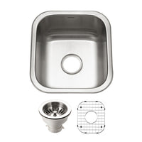 Thumbnail for Houzer Club 17 inch Stainless Steel Undermount Bowl Bar and Prep Sink with Strainer & Bottom Grid