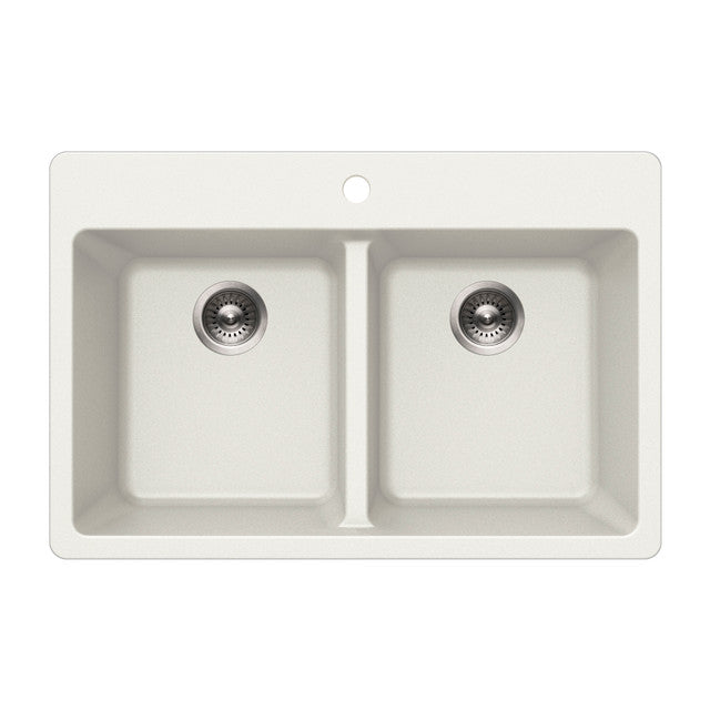 Houzer Quartztone 33 inch Granite Composite Drop-in Topmount 50/50 Double Bowl Kitchen Sink