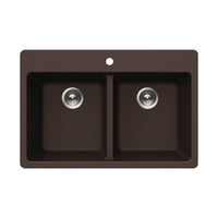 Thumbnail for Houzer Quartztone 33 inch Granite Composite Drop-in Topmount 50/50 Double Bowl Kitchen Sink