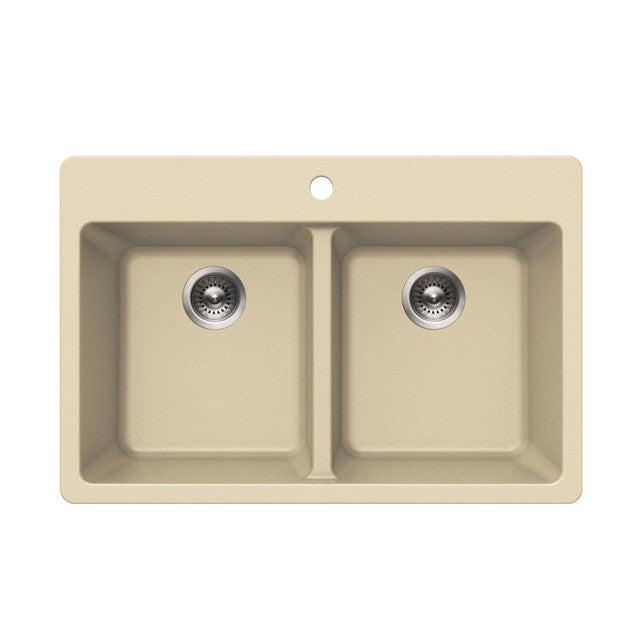 Houzer Quartztone 33 inch Granite Composite Drop-in Topmount 50/50 Double Bowl Kitchen Sink