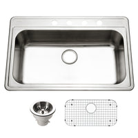 Thumbnail for Houzer Premier 33 inch Stainless Steel Drop-in Topmount Single Bowl Kitchen Sink with Strainer & Grid