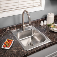 Thumbnail for Houzer Glowtone ADA Compliant 17 inch Stainless Steel Drop-in Topmount 3-hole Large Bar and Prep Sink