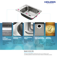 Thumbnail for Houzer Glowtone ADA Compliant 17 inch Stainless Steel Drop-in Topmount 3-hole Large Bar and Prep Sink