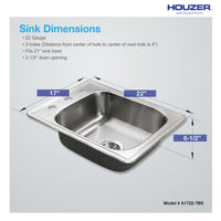 Thumbnail for Houzer Glowtone ADA Compliant 17 inch Stainless Steel Drop-in Topmount 3-hole Large Bar and Prep Sink