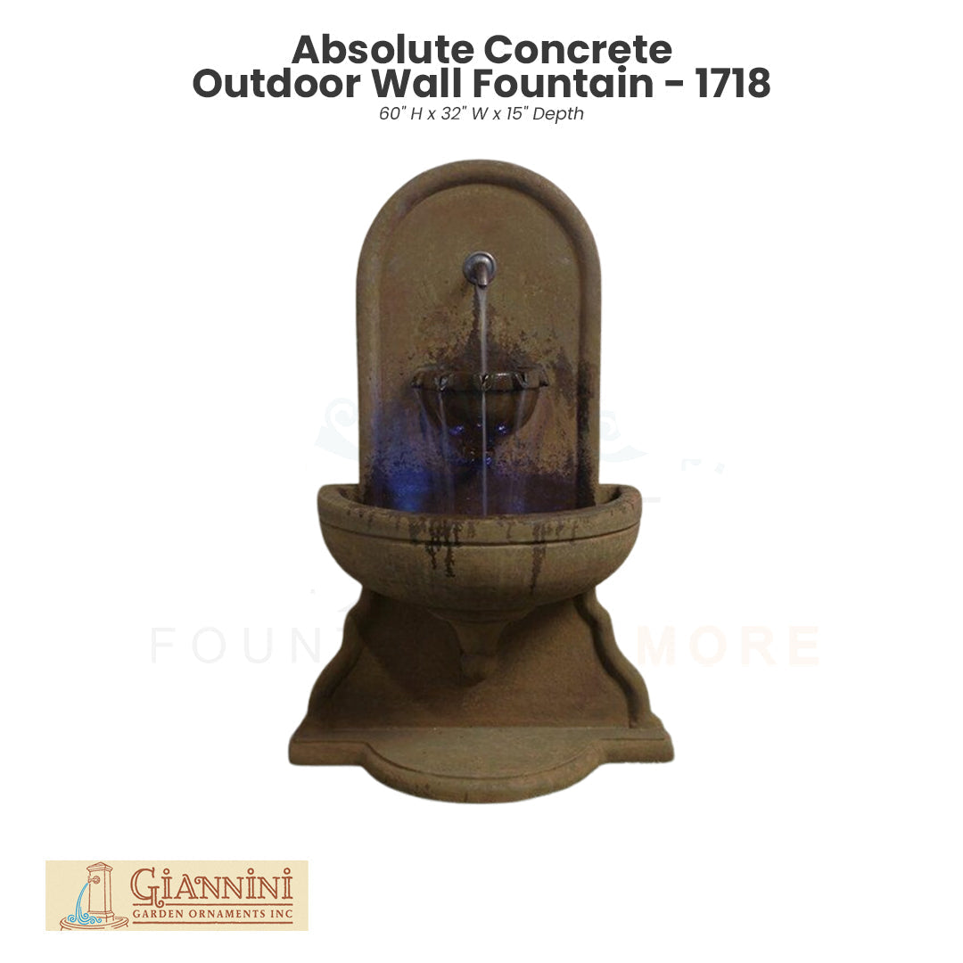 Absolute Wall Cast Stone Outdoor Garden Fountain with Spouts – Model 1718 by Giannini Garden