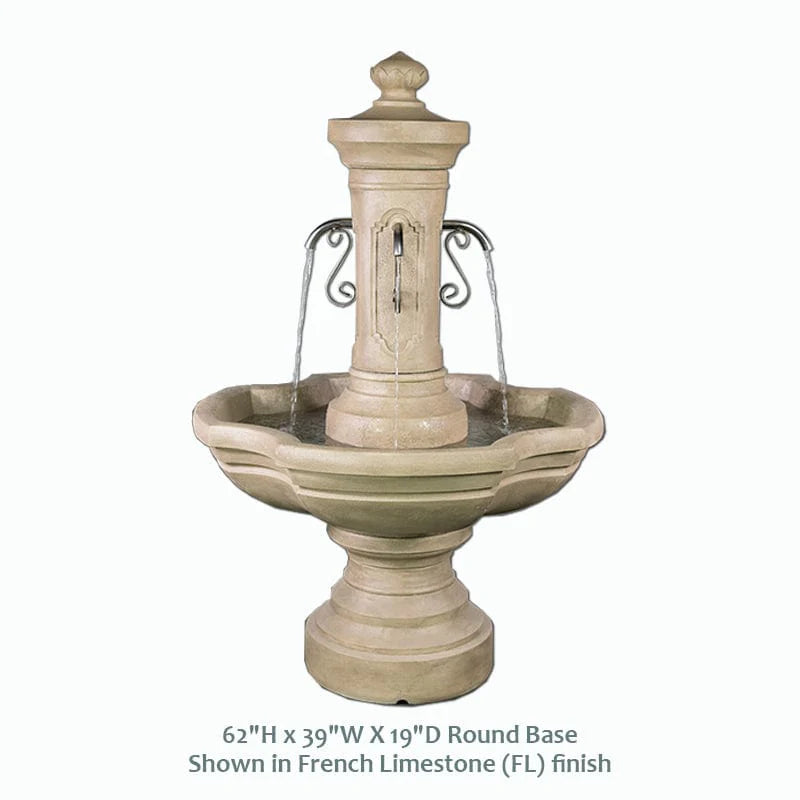 Amalfi Courtyard Outdoor Fountain with Four Rustic Iron Spouts and French Limestone Finish