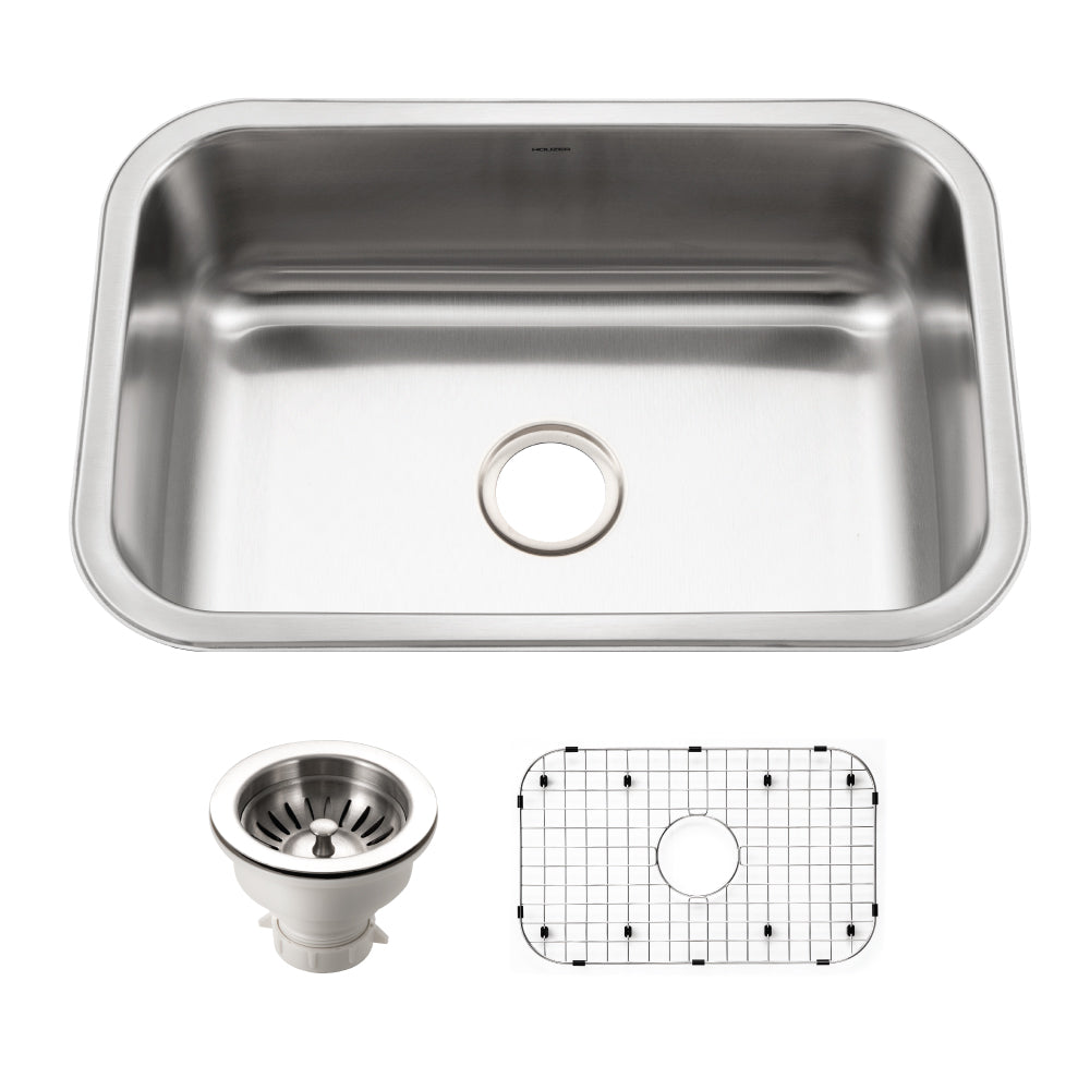Houzer Belleo 27 inch Stainless Steel Drop-in Topmount Single Bowl Kitchen Sink with Strainer & Grid