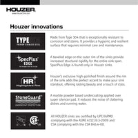 Thumbnail for Houzer Belleo 27 inch Stainless Steel Drop-in Topmount Single Bowl Kitchen Sink with Strainer & Grid
