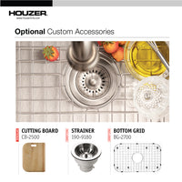 Thumbnail for Houzer Belleo 27 inch Stainless Steel Drop-in Topmount Single Bowl Kitchen Sink with Strainer & Grid