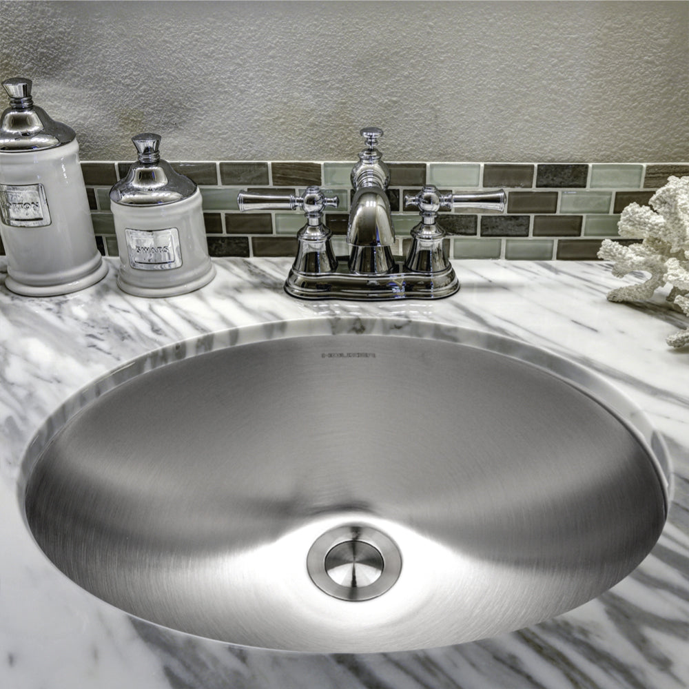 Houzer Opus 18 inch Stainless Steel Undermount Oval Bowl Bathroom Sink without Overflow