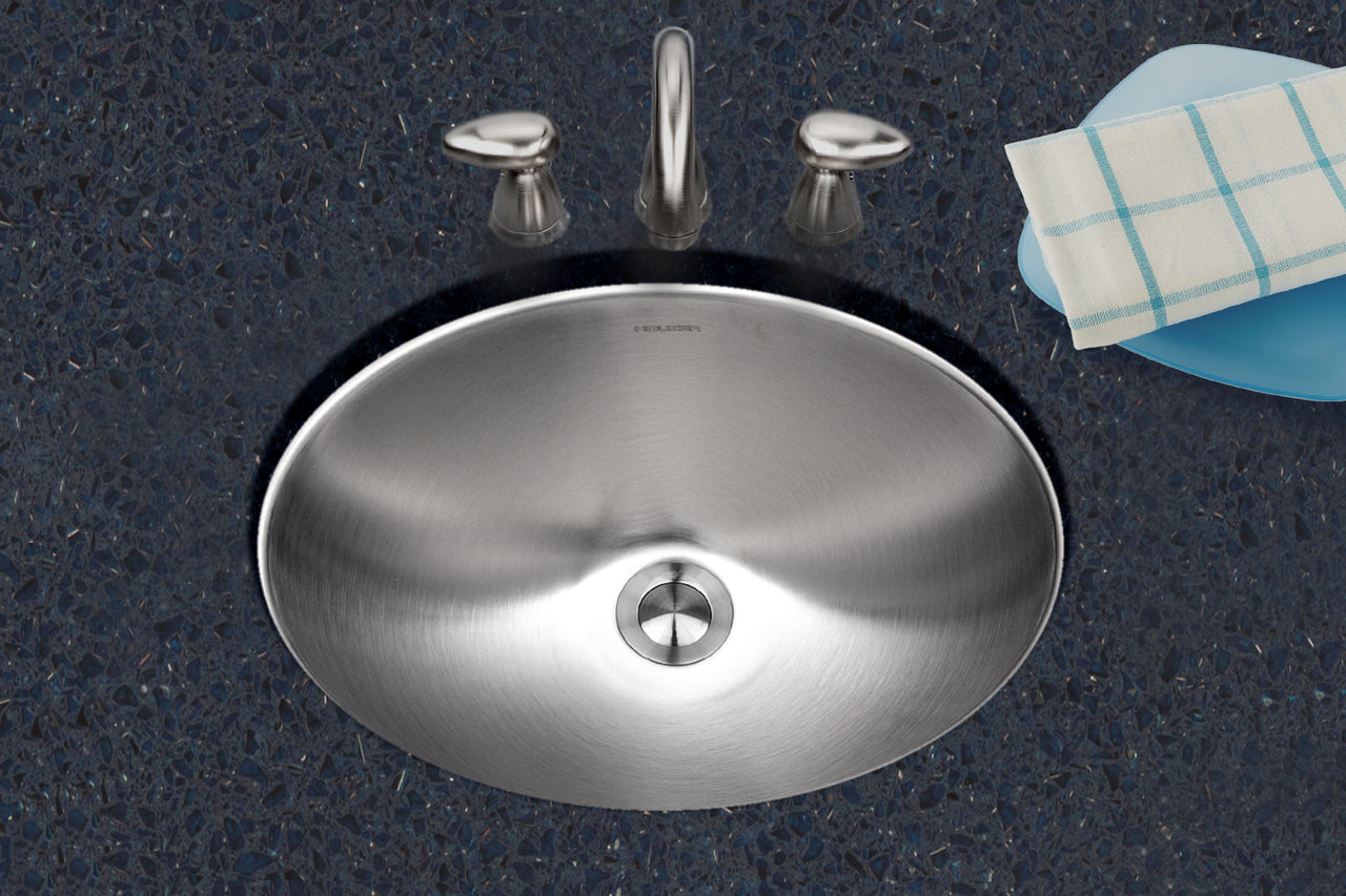 Houzer Opus 18 inch Stainless Steel Undermount Oval Bowl Bathroom Sink without Overflow
