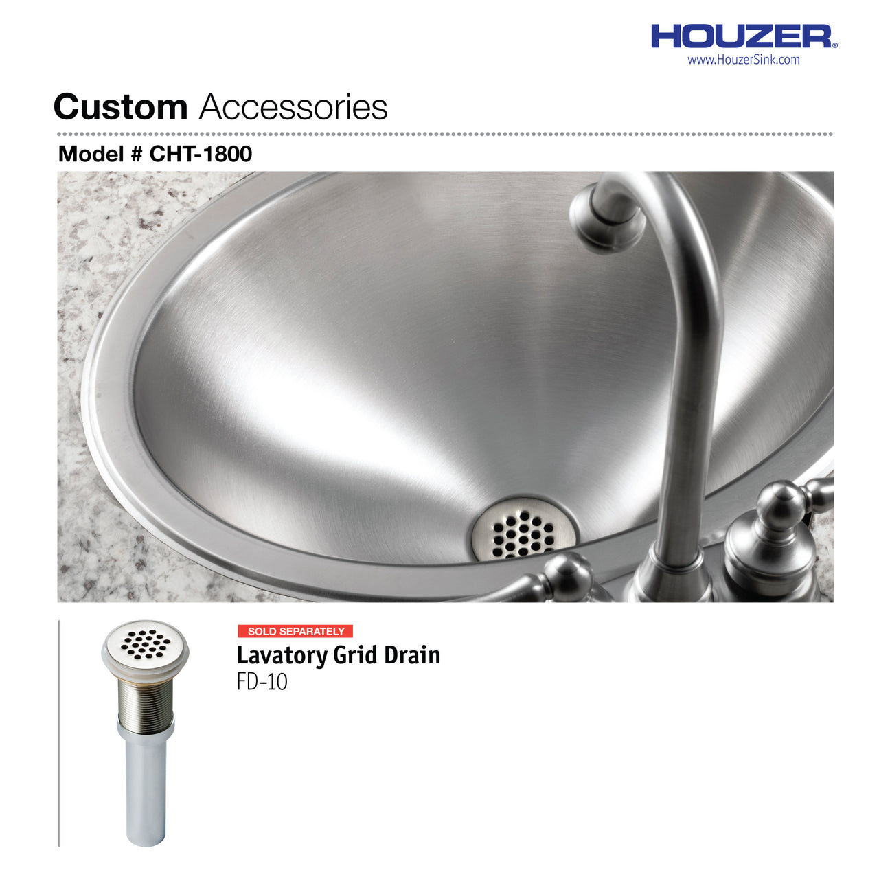 Houzer Opus 18 inch Stainless Steel Drop-in Oval Bathroom Sink without Overflow