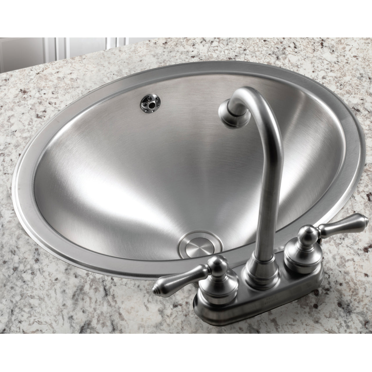 Houzer Opus 18 inch Stainless Steel Drop-in Oval Bowl Bathroom Sink with Overflow Drain Assembly