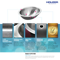 Thumbnail for Houzer Opus 18 inch Stainless Steel Drop-in Oval Bowl Bathroom Sink with Overflow Drain Assembly