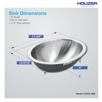 Thumbnail for Houzer Opus 18 inch Stainless Steel Drop-in Oval Bowl Bathroom Sink with Overflow Drain Assembly