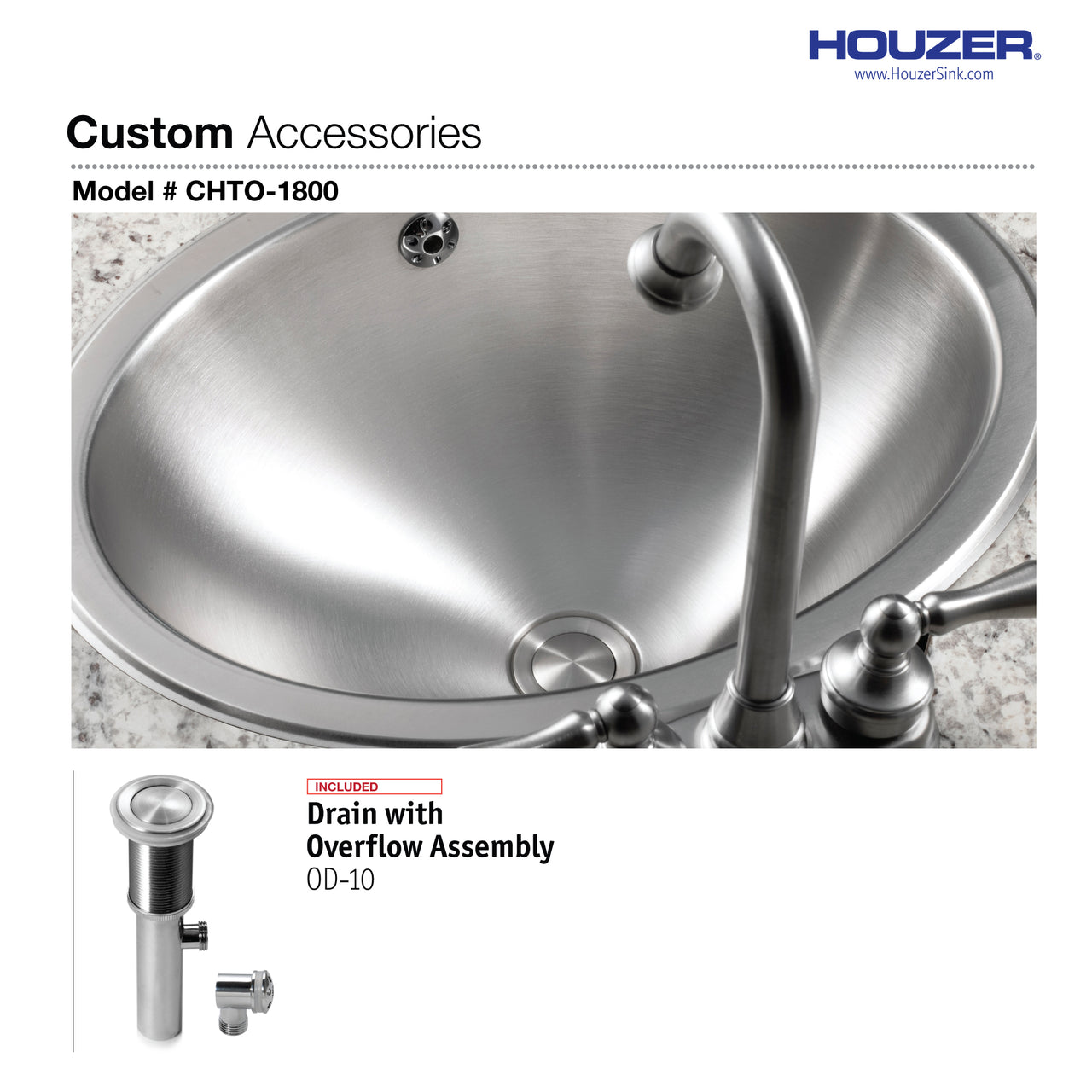 Houzer Opus 18 inch Stainless Steel Drop-in Oval Bowl Bathroom Sink with Overflow Drain Assembly
