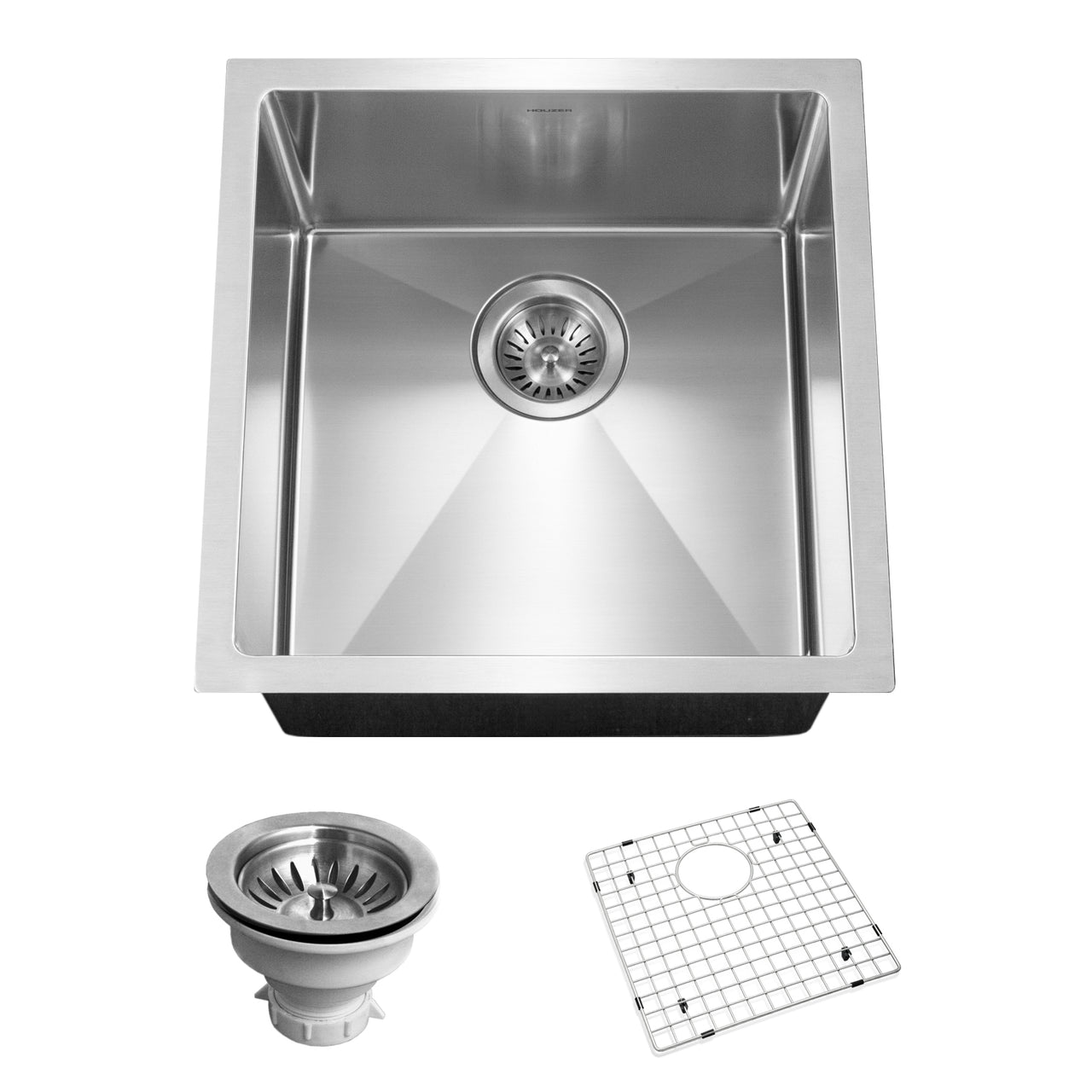 Houzer Savoir Stainless Steel Undermount Bowl Bar/Prep Kitchen Sink with Strainer &amp; Grid