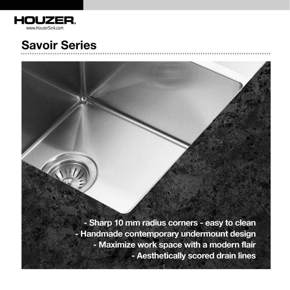 Houzer Savoir Stainless Steel Undermount Bowl Bar/Prep Kitchen Sink with Strainer &amp; Grid