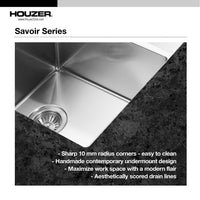 Thumbnail for Houzer Savoir Stainless Steel Undermount Bowl Bar/Prep Kitchen Sink with Strainer & Grid