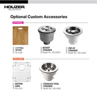 Thumbnail for Houzer Savoir Stainless Steel Undermount Bowl Bar/Prep Kitchen Sink with Strainer & Grid