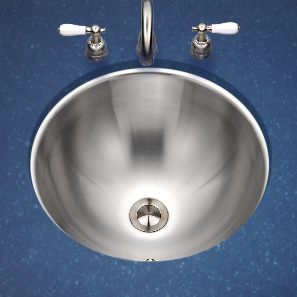 Houzer Opus 16 inch Stainless Steel Undermount Round Bathroom Sink with Overflow Drain Assembly
